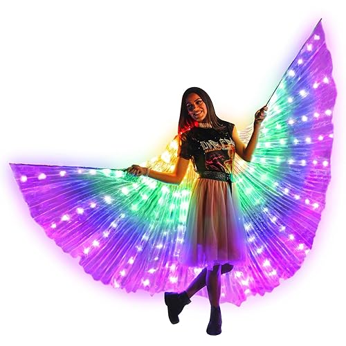 Tidalpool Illuminated Veil Angel Wings Adult Size Fairy Wings - Festival Angel Costume & Rave Cosplay Outfit - Rainbow