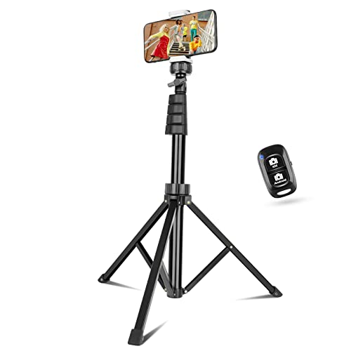 67" Phone Tripod & Selfie Stick, Sensyne Extendable Cell Phone Tripod Stand with Wireless Remote and Phone Holder, Compatible with iPhone Android Phone, Camera - 67in - Black