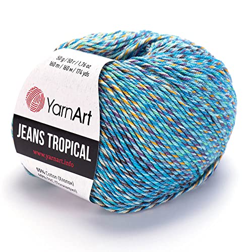 YarnArt Jeans Tropical Yarn - Variegated Fine Yarn 1 Skein/Ball 50 gr 174 yds Cotton Yarn Knitting Yarn Soft Yarn, Amigurumi, Crocheting, Turkish Yarn, 55% Cotton - 45% PAC (Poliacrylic) (614) - 614