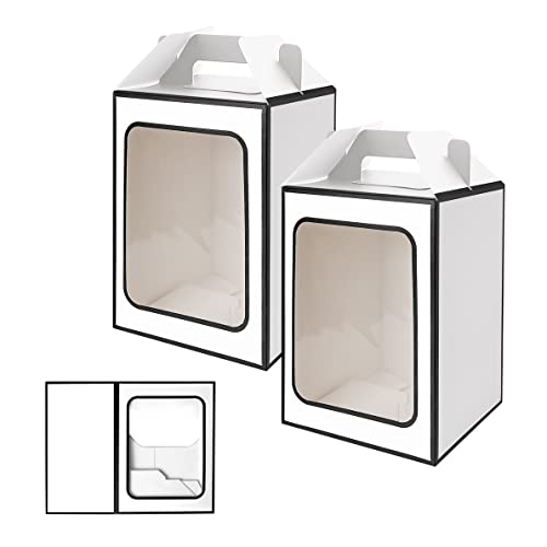 Large Gift Boxes, 10 Pcs Tote Paper Bags with Transparent Window, 9.8 x 7 x 5.1" Flower Bouquet Paper Gift Bags with Handles, Wedding Party Bags - White - White