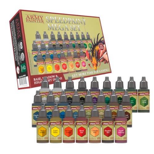 The Army Painter Speedpaint Mega Set - 24 x 18ml Speed Model Paint Kit Pre Loaded with Mixing Balls and 1 Brush- Base, Shadow and Highlight in One Miniature and Model Paint Set for Plastic Models - Mega Paint Set