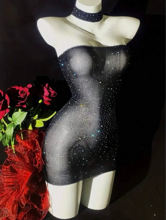 Sheer dress with rhinestones 