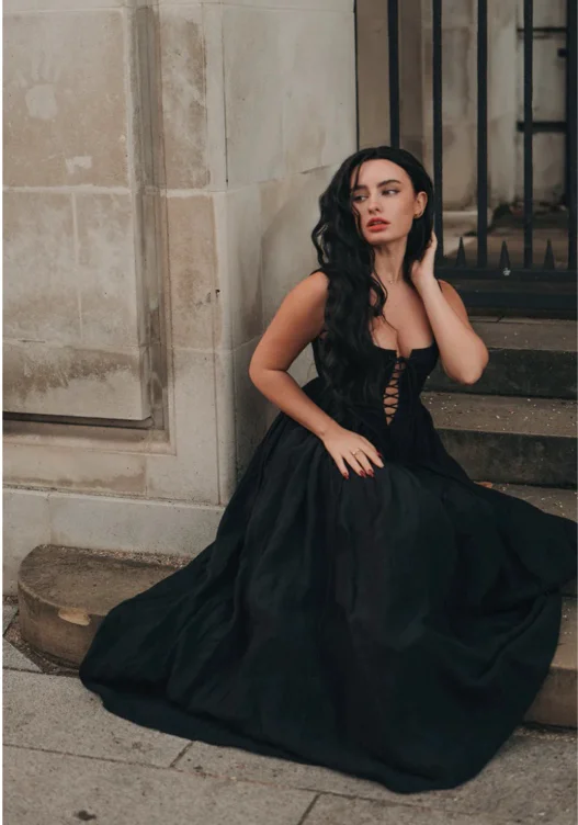 Corset Linen dress in black, midi dress, lace-up dress, Cocktail Dress, party dress | Linennaive