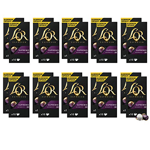 L'OR Espresso Supremo - Intensity 10 - Compatible with Nespresso* Aluminium Coffee Capsules - 20 Packs of 10 Capsules (200 Drinks) - Espresso Supremo