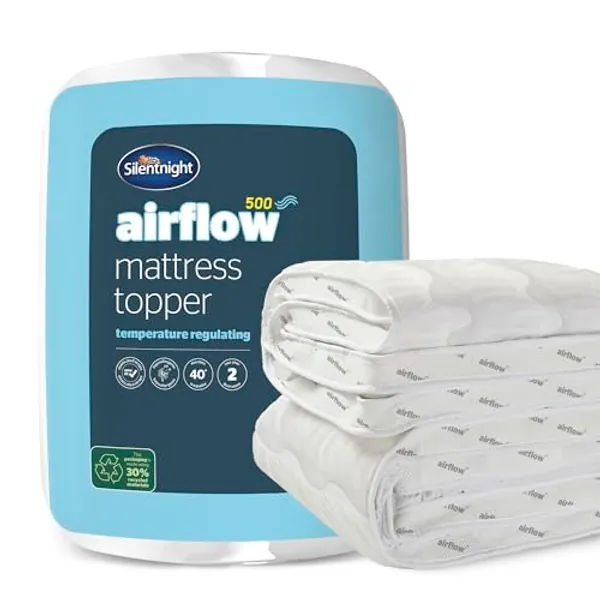Silentnight Airflow Double Mattress Topper - Mattress Enhancer Pad with 5cm Thick Cushioning, Airflow Technology to Reinvent Your Mattress and Elasticated Straps - Double - 190x135cm