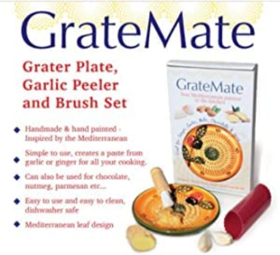 Garlic Grater Plate Set with Peeler and Brush for Grating Garlic, Ginger, Nuts, Chocolate. Handmade Original Design from Spain (Sunny 13) - Sunny 13