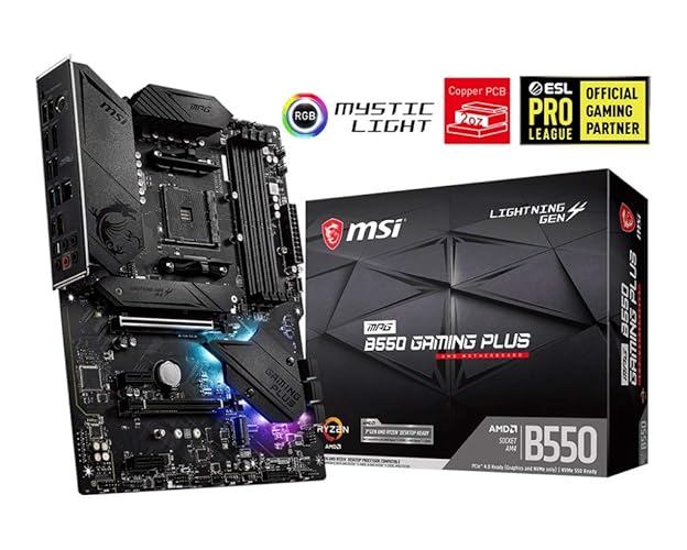 MSI Carte mère de jeu MPG B550 Gaming Plus (ATX), AMD AM4, DDR4 M.2, USB 3.2 Gen 2, HDMI ATX, carte mère de jeu, processeurs AMD Ryzen™ 5000 - ATX - MPG B550 GAMING PLUS