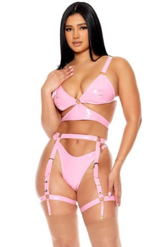 Watch Me Shine Pink Vinyl Lingerie Bra Set