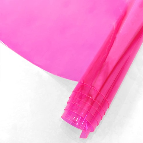 HYANG Pink Transparent PVC Super Clear Holographic Vinyl Faux Leather Sheets 1 Roll 12" x 47" (30cm x 120cm) for DIY Bows Earrings Bags DIY Crafts Making - Pink