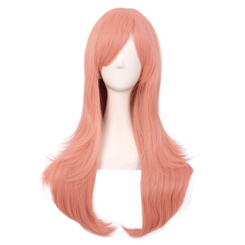 MapofBeauty 28 Inch/70cm Women Side Bangs Long Curly Hair Cosplay Wig (Orange Pink) - Orange Pink