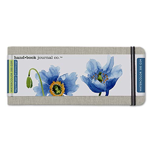 Handbook Journal Co. Artist Watercolor Sketchbook Journal, Pocket Panorama 3.5 x 8.25 Inches, 140lb / 300 GSM, Hardcover w/ Pocket - Pocket Panorama - 140 lb / 300 gsm