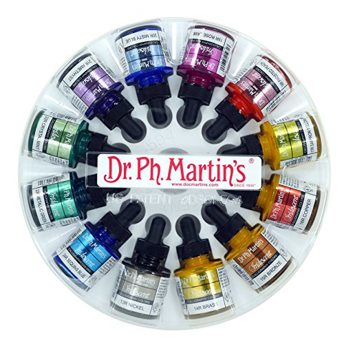 Dr. Ph. Martin's Iridescent Calligraphy Ink, 1 Fl Oz (Pack of 12), Set 2 Colors