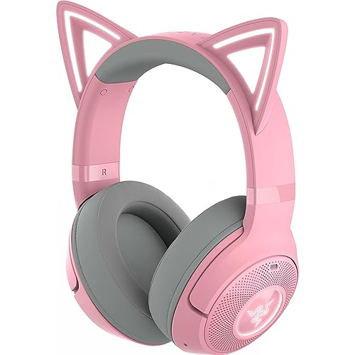 Razer Kraken Kitty V2 BT Wireless RGB Headset: Chroma RGB Kitty Ears & Earcups - Bluetooth 5.2-40 mm Drivers - Noise-Cancelling Mics - Lightweight - 40 Hr Battery w/Type C Charging - Quartz Pink