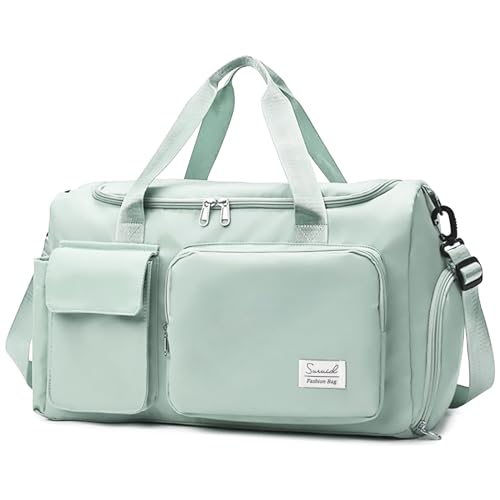 Suruid Travel Duffel Bag with Shoes Compartment Sports Gym Bag with Dry Wet Separated Pocket for Men and Women, Overnight Bag Weekender Bag Training Handbag Yoga Bag - Light Green - Light Green