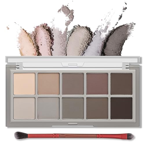 Erinde 10 Colors Eyeshadow Palette Makeup - Matte Gray Taupe Naked Eye Shadow, Ultra-Blendable, Waterproof, Long Lasting, Neutral Nudes Make Up Pallet with Brush, Suitable for Older Women, Cement - 04 Cement