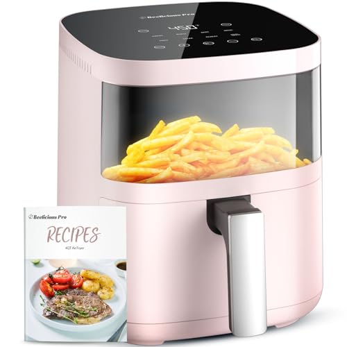 Air Fryer,Beelicious 8-In-One Smart Compact 4QT Air Fryers,with Viewing Window,Shake Reminder,450°F Digital Airfryer with Flavor-Lock Tech,Dishwasher-Safe & Nonstick,Fit for 1-3 People,Pink - Cherry Pink