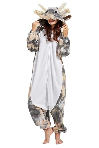 DELEY Unisex Axolotl Onesie Adult Halloween Costume Anime Axolotl Cosplay Pajamas Warm Sleepwear Homewear - Medium - Enigma Axolotl