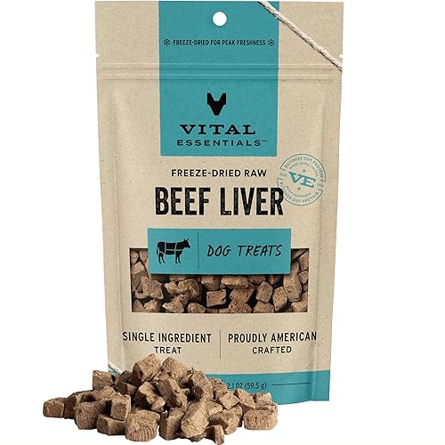 Vital Essentials Freeze Dried Raw Single Ingredient Dog Treats, Beef Liver, 2.1 oz - Beef Liver - 2.1 Ounce (Pack of 1)