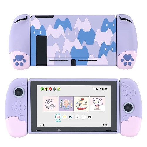 GeekShare Cute Soft Silicone Protective Case Compatible with Nintendo Switch Console and Joy Con- Shock-Absorption and Anti-Scratch Slim Cover Case with Ergonomic Design for Switch -- Purple
