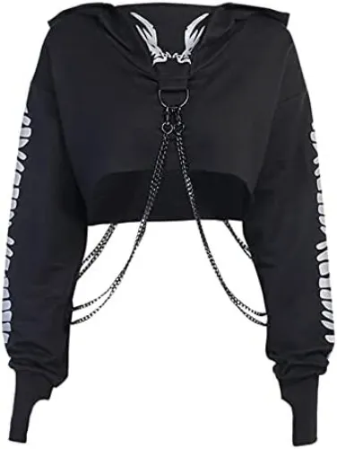 Black crop top hoodie with chains