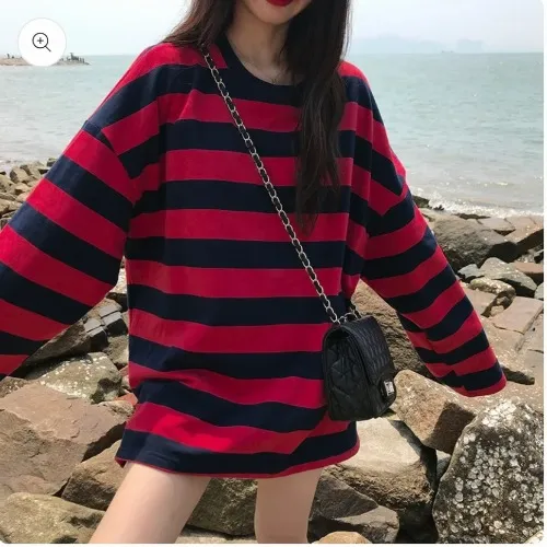 Oversized Striped Sweatshirt red