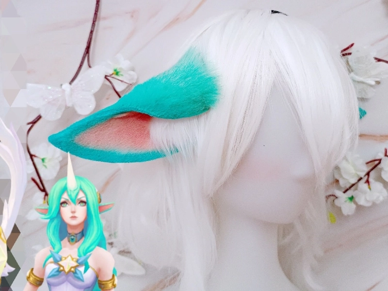 Star Guardian Soraka ears in turquoise blue tones kawaii cute kitten cosplay blonde golden lol league cosplay