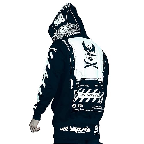 Niepce Inc Graphic Cyberpunk Zip Up Fashion Hoodies Sweatshirts - Large - Black