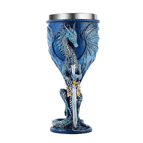 Ottalent Blue Dragon Goblet Stainless Steel Dungeons and Dragons Gift Chalice Wine Goblet 7 oz. (Blue Sword Dragon) - Blue Sword Dragon