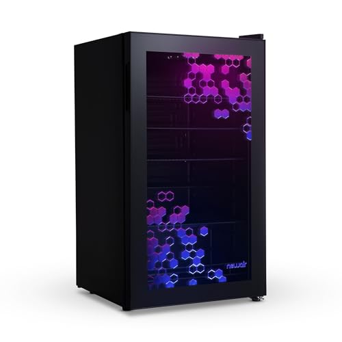 Newair | 126 Can Beverage Fridge with LED Color Changing Door | Prismatic Series Beverage Refrigerator with RGB HexaColor LED Lights, Mini Fridge for Gaming, Game Room, Party Festive Holiday Fridge - Gamer Fridge - Solid