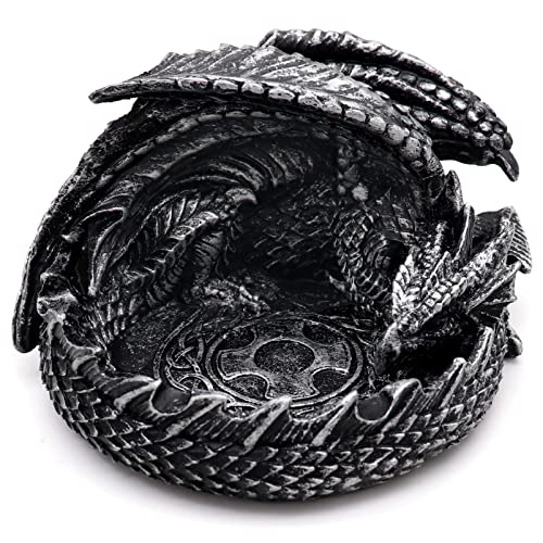 Haxtec Dragon Dice Jail Guardian DND Dice Tray Holder Dungeons and Dragons Accessories Novelty DM RPG Gift Dragon Statue Decor(Antique Silver) - Antique Silver
