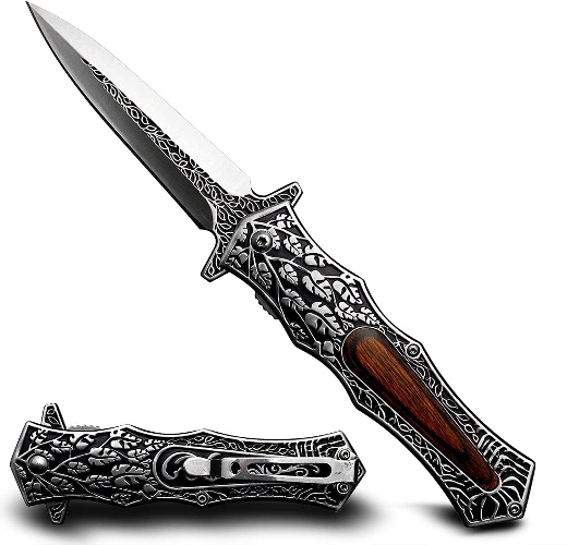 NAXFUSS Camping Folding Pocket Knife for Men, Leaf Patterned Handle Tactical Survival Knife with Clip, Father's Day Gifts for Dad