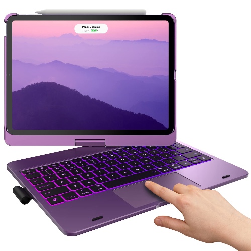 typecase Touch iPad Pro 11 inch Case with Keyboard (11", 2021) - Multi-Touch Trackpad - 10 Colors Backlight - 360° Rotatable - Thin & Light for iPad Pro 11 & iPad Air 5th & 4th Gen - Violet - Violet