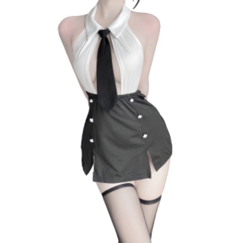 SINGUYUN Women's Office Secretary Uniform Sexy Teacher Costume Cosplay Lingerie With Socks - 2489white Black