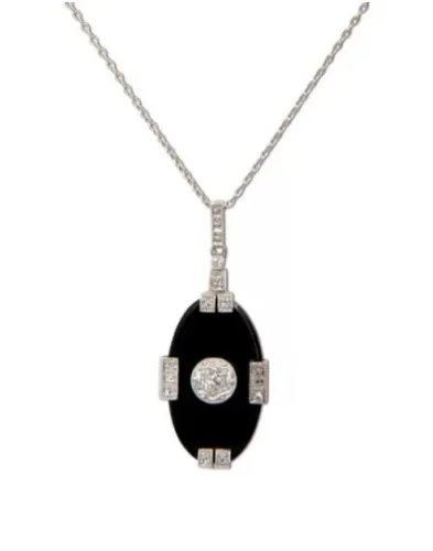 Gold Onyx & Diamond Pendant & Chain