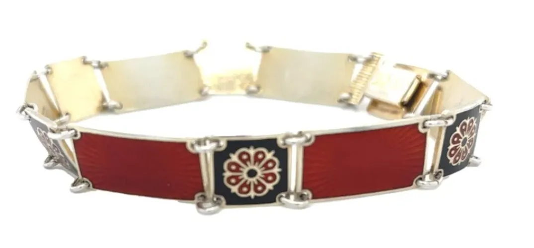 Sterling Silver Black & Orange Enamel Bracelet by David Anderson