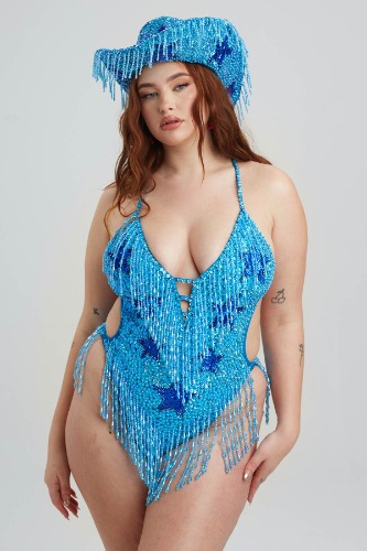 Blue Stargazer Sequin Bodysuit | XX LARGE (UK 18-20/ US 14-16)