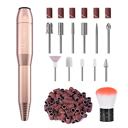 MelodySusie Electric Nail Drill Machine 11 in 1 Kit, Portable Electric Nail File Efile Set for Acrylic Gel Nails, Manicure Pedicure Tool with Nail Drill Bits Sanding Bands Dust Brush, Gold - A-gold
