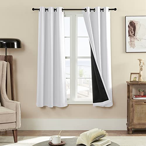 Rutterllow 100% Blackout Curtain 2 Panels, Heat and Full Light Blocking Drapes with Grommets for Bedroom,Thermal Insulated Window Treatment Drapes for Living Room (Greyish White,42x63inch) - 42Wx63L - Greyish White
