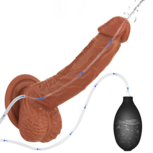 Realistic Squirting Dildo Ejaculating Penis for Beginners with Strong Suction Cup for Hands-Free Play,Soft Dildo with Curved Shaft and Balls for Women G-Spot and Anal Prostate Play 8.07 inch