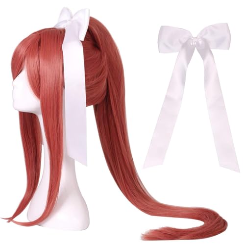 ColorGround Wig with Bowknot Long Coral Cosplay Wig with Long Ponytail - Coral(Long) - 3 Piece Set