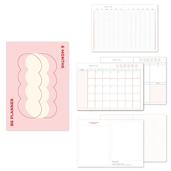 Monolike B6 Objet Diary 6 Month Planner, Pink - Academic Planner, Weekly & Monthly Planner, Scheduler