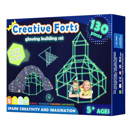 Fort-Building-Kit-for-Kids-130 Pcs -Glow in The Dark Kids Fort- Building Toys for 5,6,7 8,9,10 Years Old Boy & Girls- Kids Gifts Toys for Age 5-10, STEM Toys Tunnels Play Tent Indoor & Outdoor - 130pcs glow forts