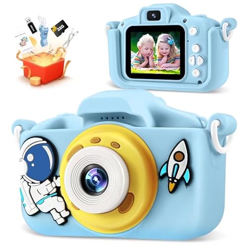 Kids Camera 48MP and 1080P HD Digital Selfie Video Camera for Kids Age 3-12 Year Old Boys and Girls, IPS Screen with 32GB SD Card Digital Camera for Birthday (Astronaut Blue) - Blue