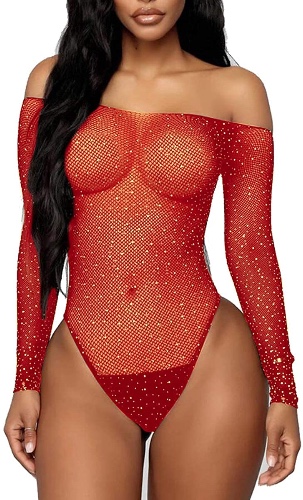 Red mesh bodysuit 