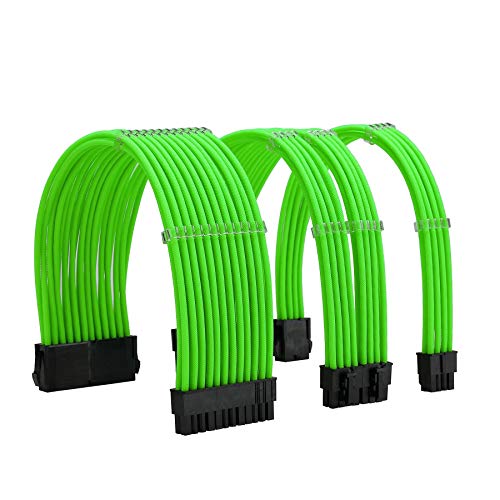 Formulamod Sleeve Extension Power Supply Cable Kit 18AWG ATX 24P+ EPS 8-P+PCI-E8-P with Combs for PSU to Motherboard/GPU (Green) - green