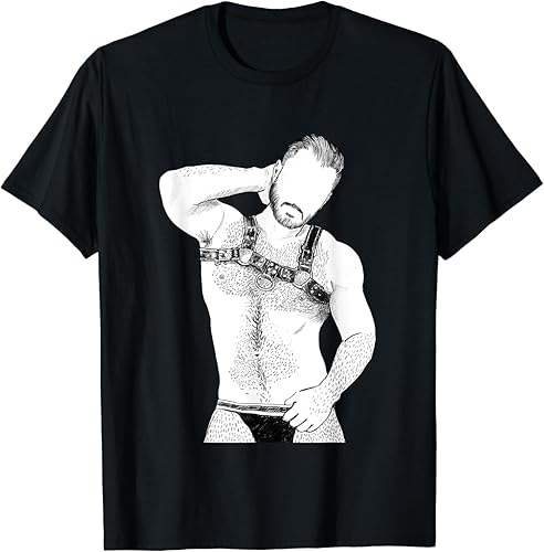 HERSIL Gay Leather Gay Daddy Man Bear Kink Fetish T-Shirt - Large - Black