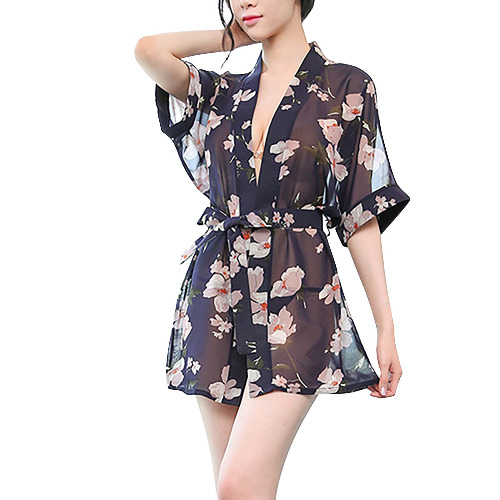 Vrouwen Lingerie Gewaad Kant Kimono Badjassen Sexy Nachtjaponnen Mini V-hals Nachtkleding Nachtkleding Nachtkleding Zomer Sexy Nachtkleding Comfortabele Pyjama Losse Nachtkleding - Blauw