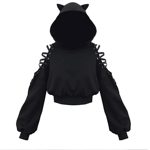 Esdlajks Kawaii Hoodie voor Dames - Kawaii Hoodie Japanse Cute Cat Ears Cosplay-knop Exposed Sweater Dameskleding
