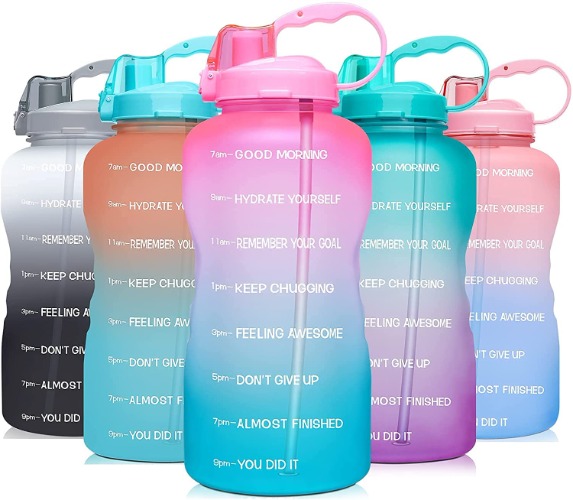 Sagreeny 2.2L/64 OZ Water Bottle with Motivational Time Marker & Straw - Leak-proof Reusable Flip Top Water Bottle for Sports and Fitness Enthusiasts (Pink/Blue Gradient-Upgraded)