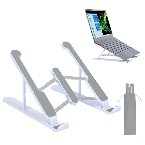 JERX White Laptop Stand, 10-45° Adjustable Notebook Riser, Lightweight & Sturdy Holder for Carry-On Travel, Ergonomic Computer Holder Compatible for MacBook Air Pro, HP, Lenovo, Dell 10-15.6”
